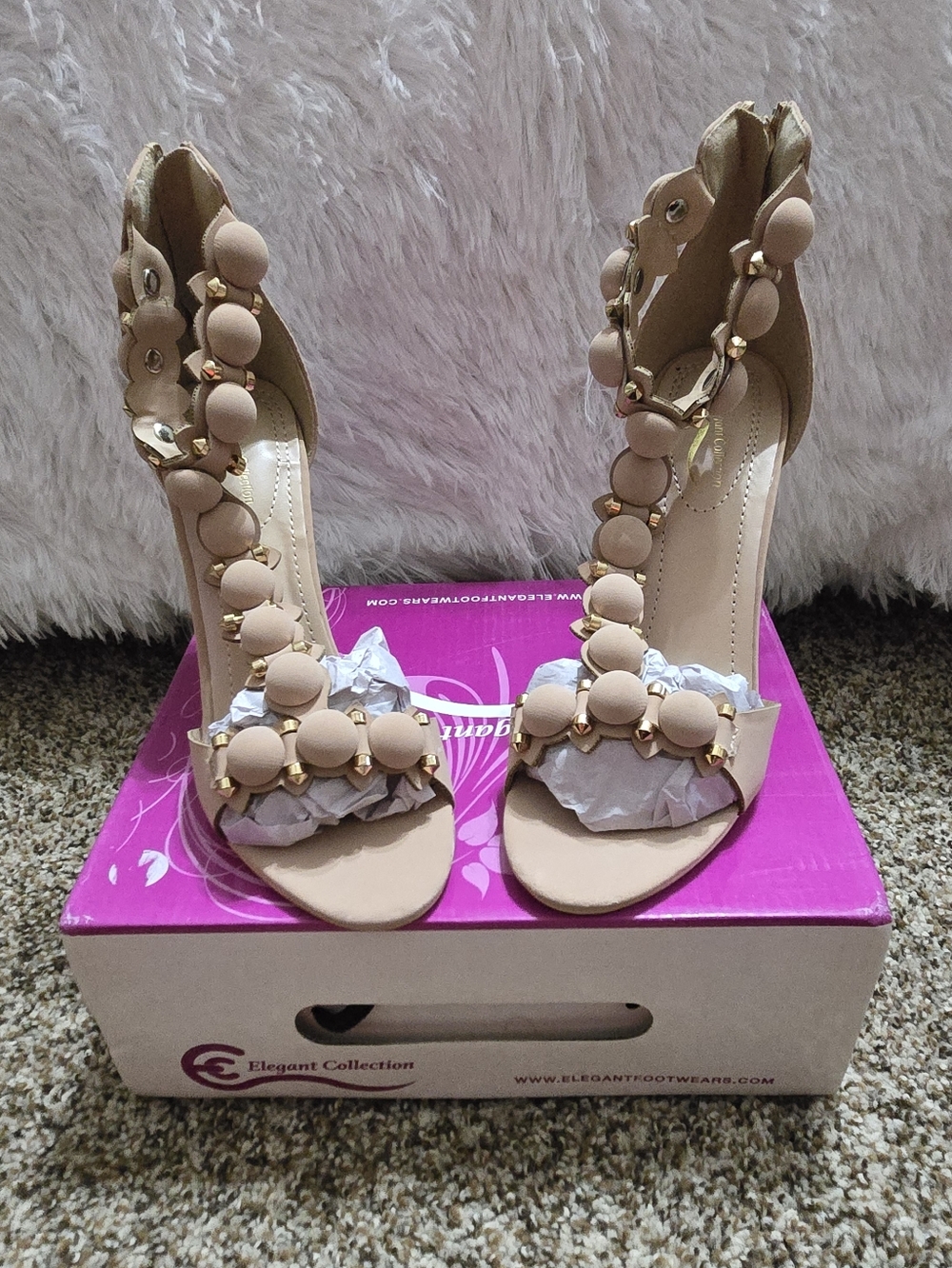Elegant Collection Women's Beige Beaded High Heel Sandals